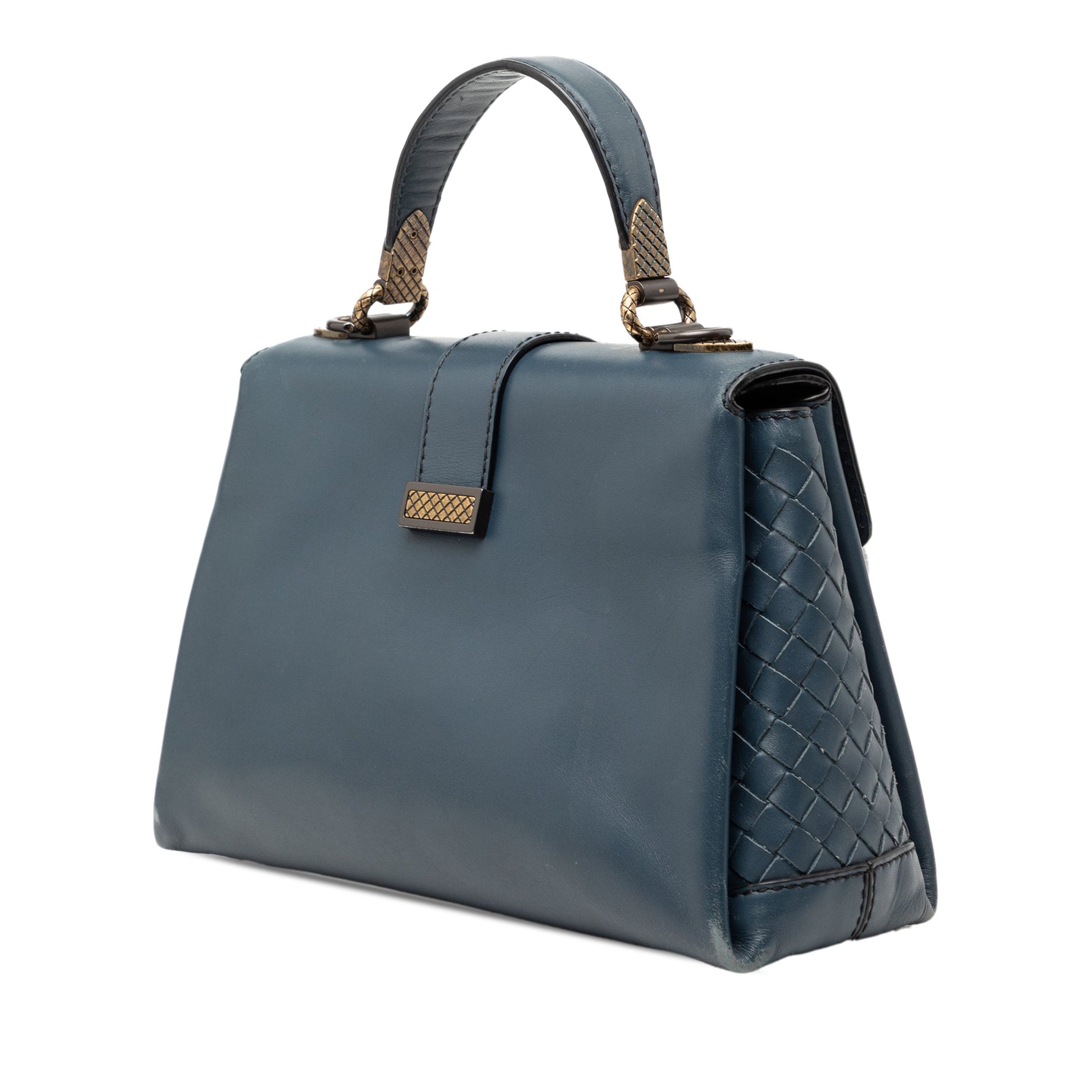 Bottega Veneta Small Intrecciato Trimmed Nappa Piazza Top Handle Satchel