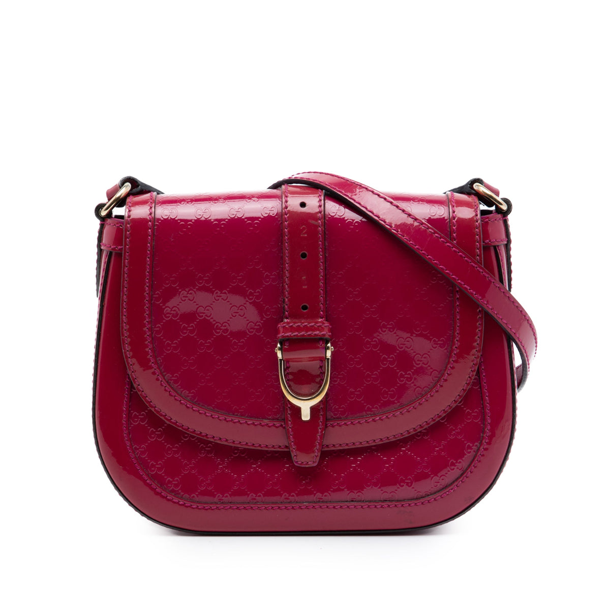 Gucci Small Microguccissima Patent Stirrup Crossbody — Pink