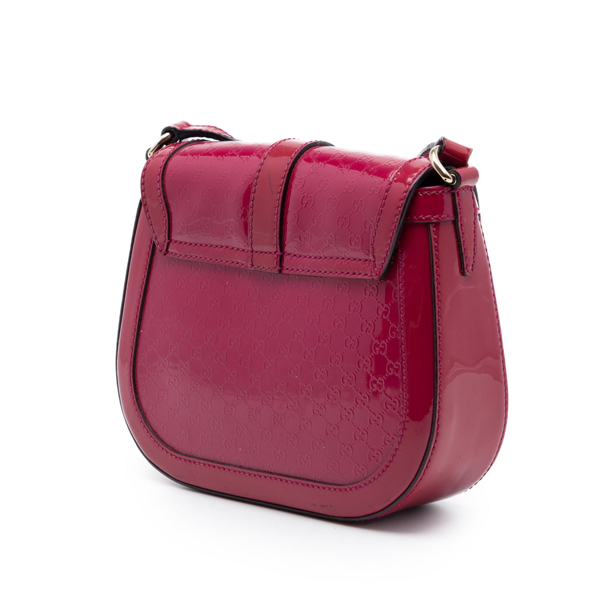 Gucci Small Microguccissima Patent Stirrup Crossbody — Pink