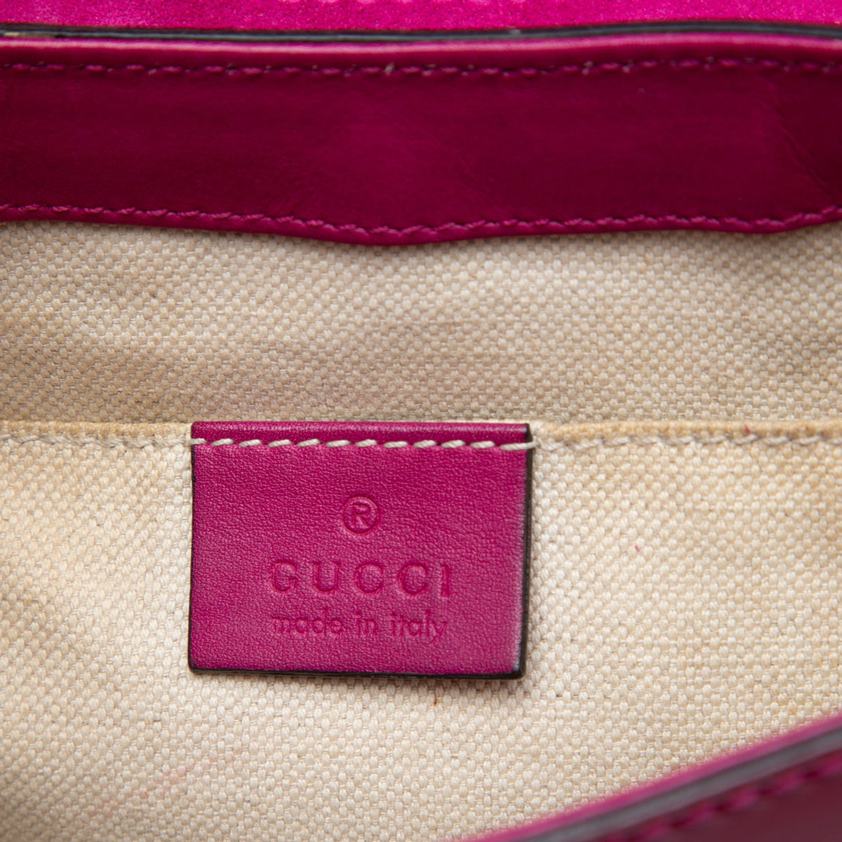 Gucci Small Microguccissima Patent Stirrup Crossbody — Pink