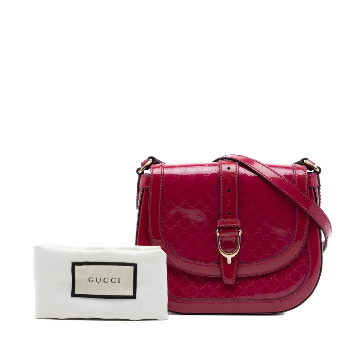 Gucci Small Microguccissima Patent Stirrup Crossbody — Pink