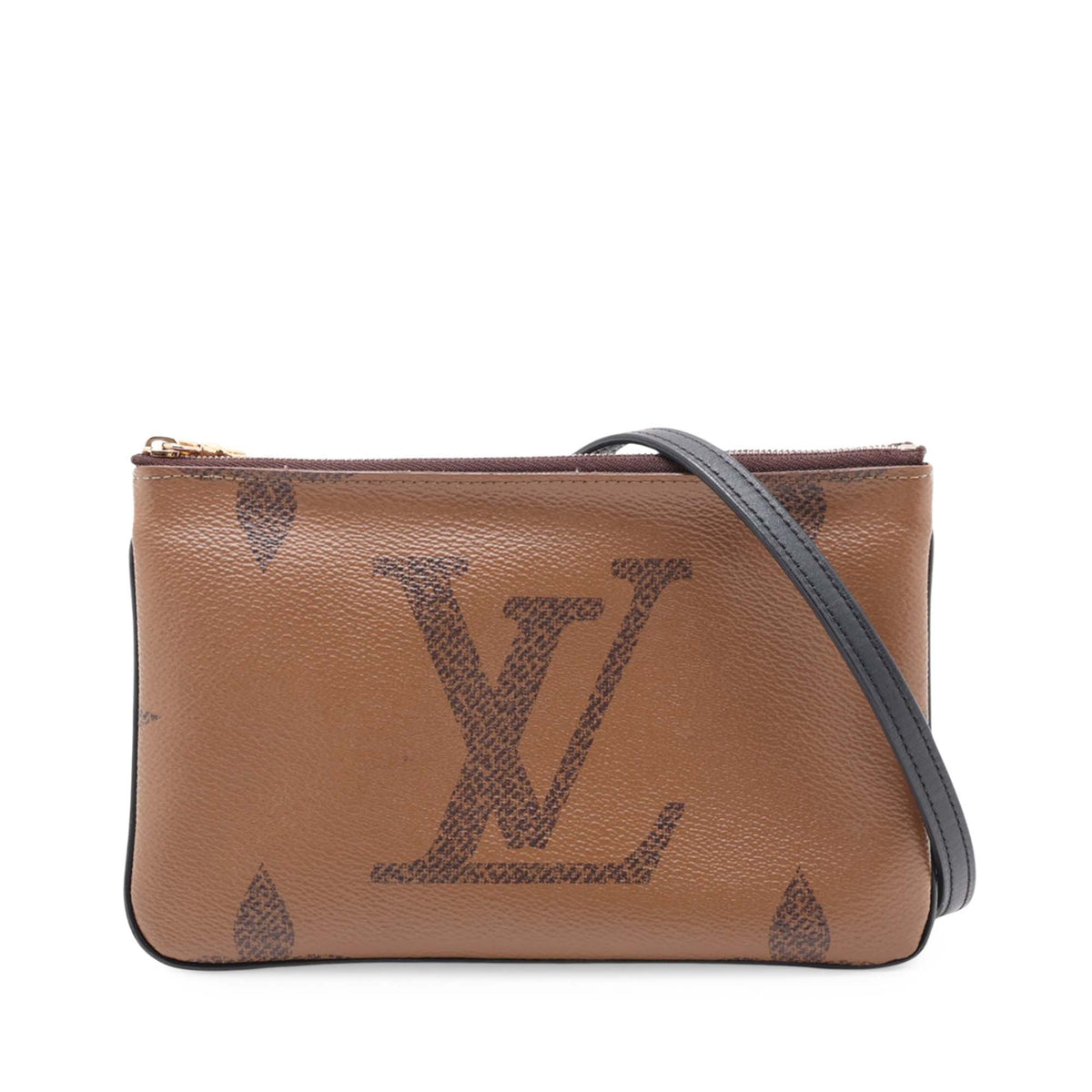Louis Vuitton Monogram Giant Reverse Double Zip Pochette — Brown