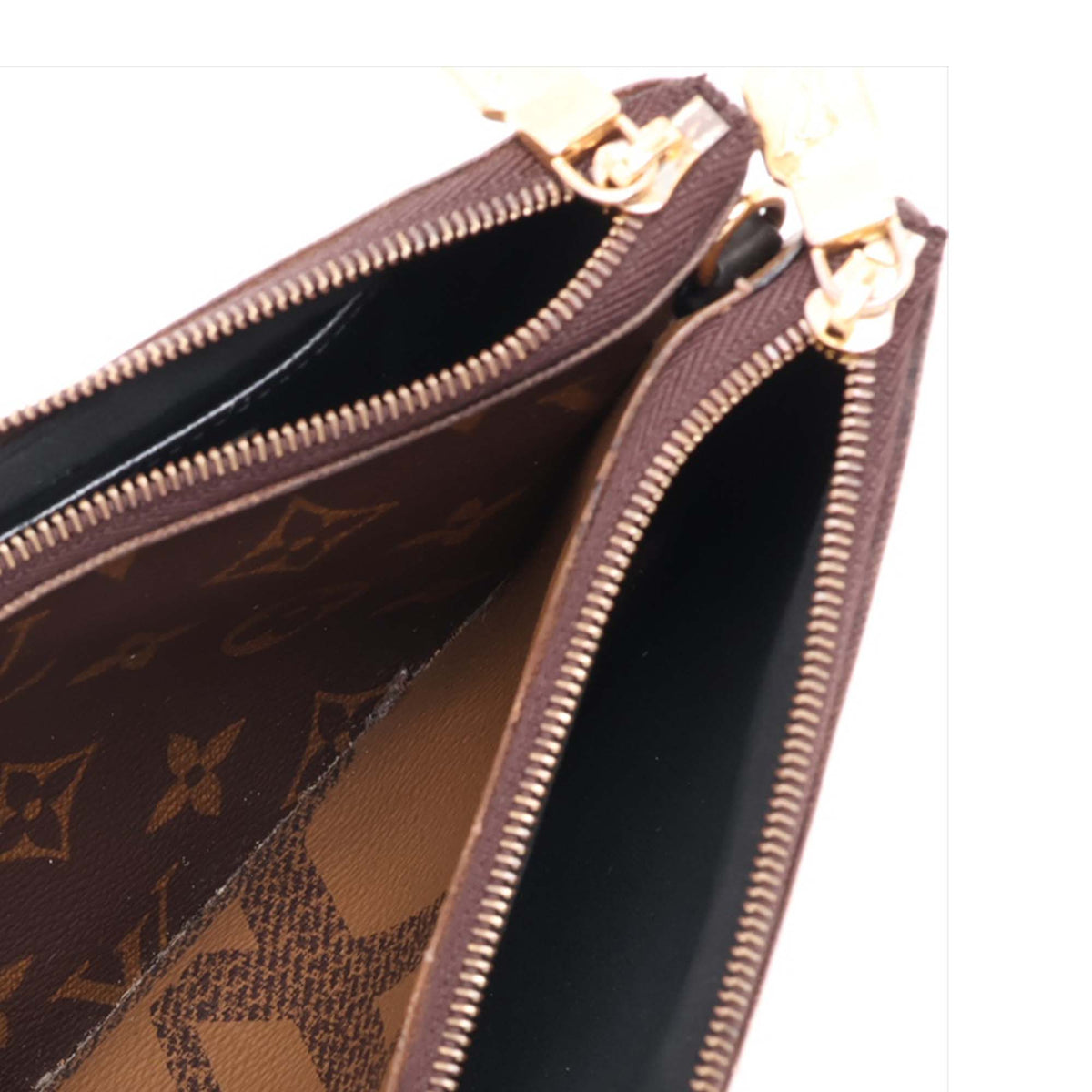 Louis Vuitton Monogram Giant Reverse Double Zip Pochette — Brown