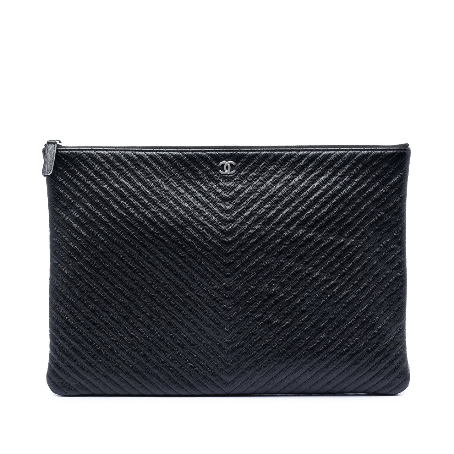 Chanel Large Chevron Caviar O Case Clutch