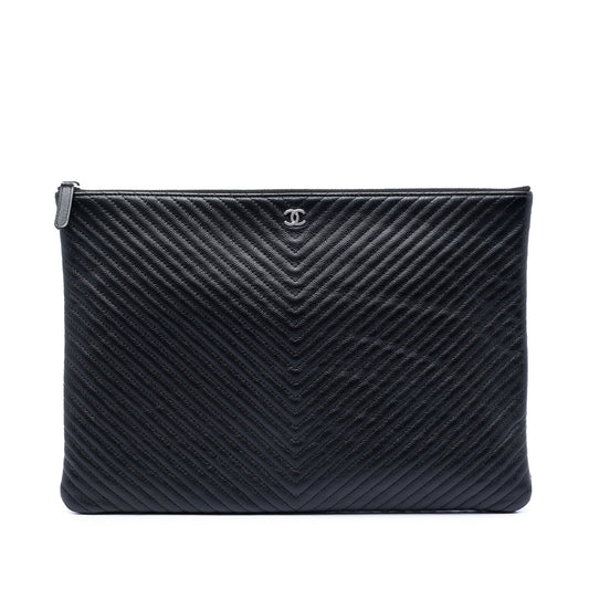Chanel Large Chevron Caviar O Case Clutch