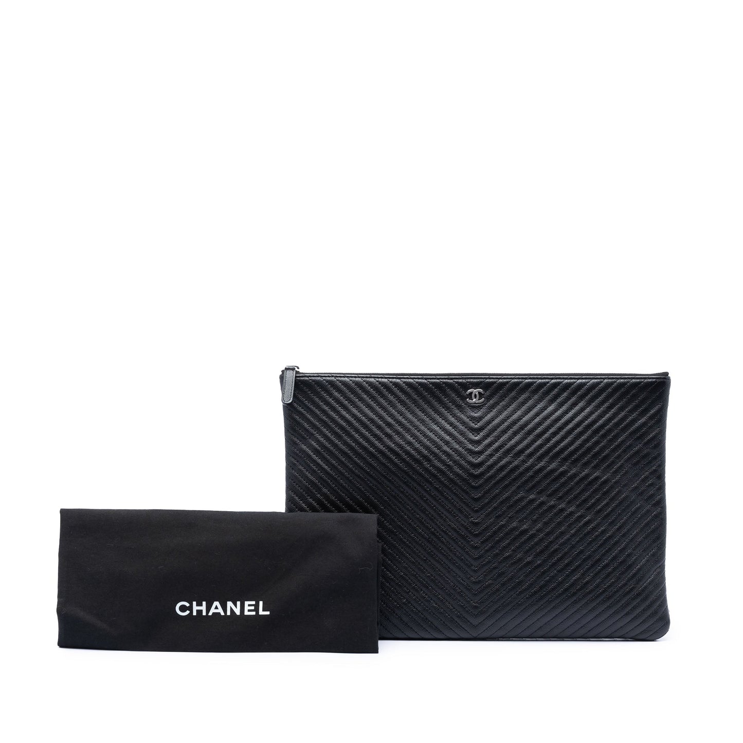 Chanel Large Chevron Caviar O Case Clutch