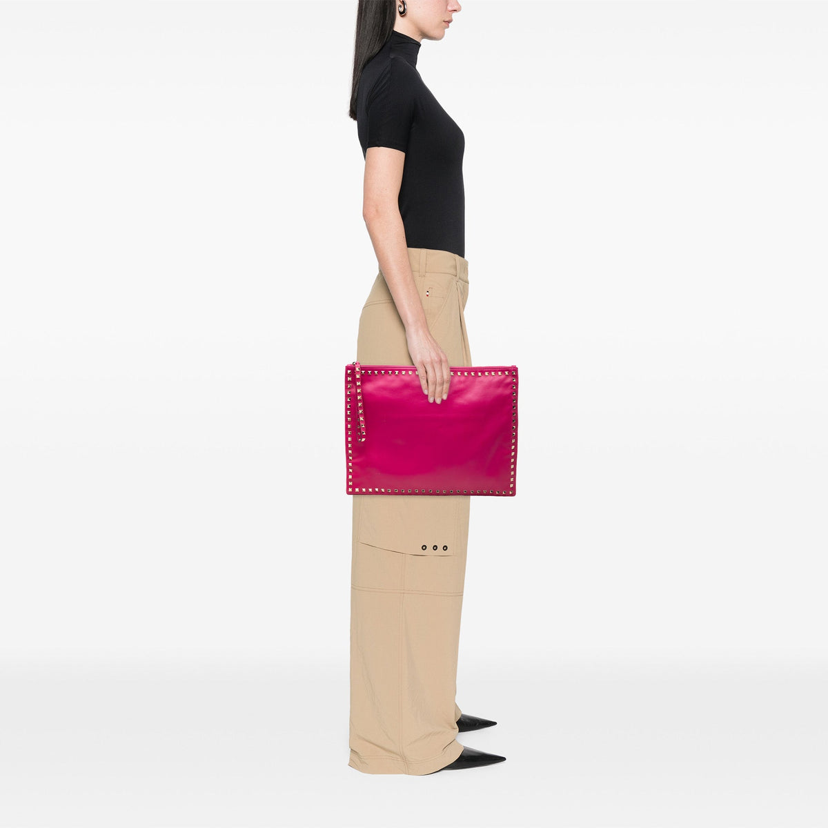 Valentino Large Leather Rockstud Clutch