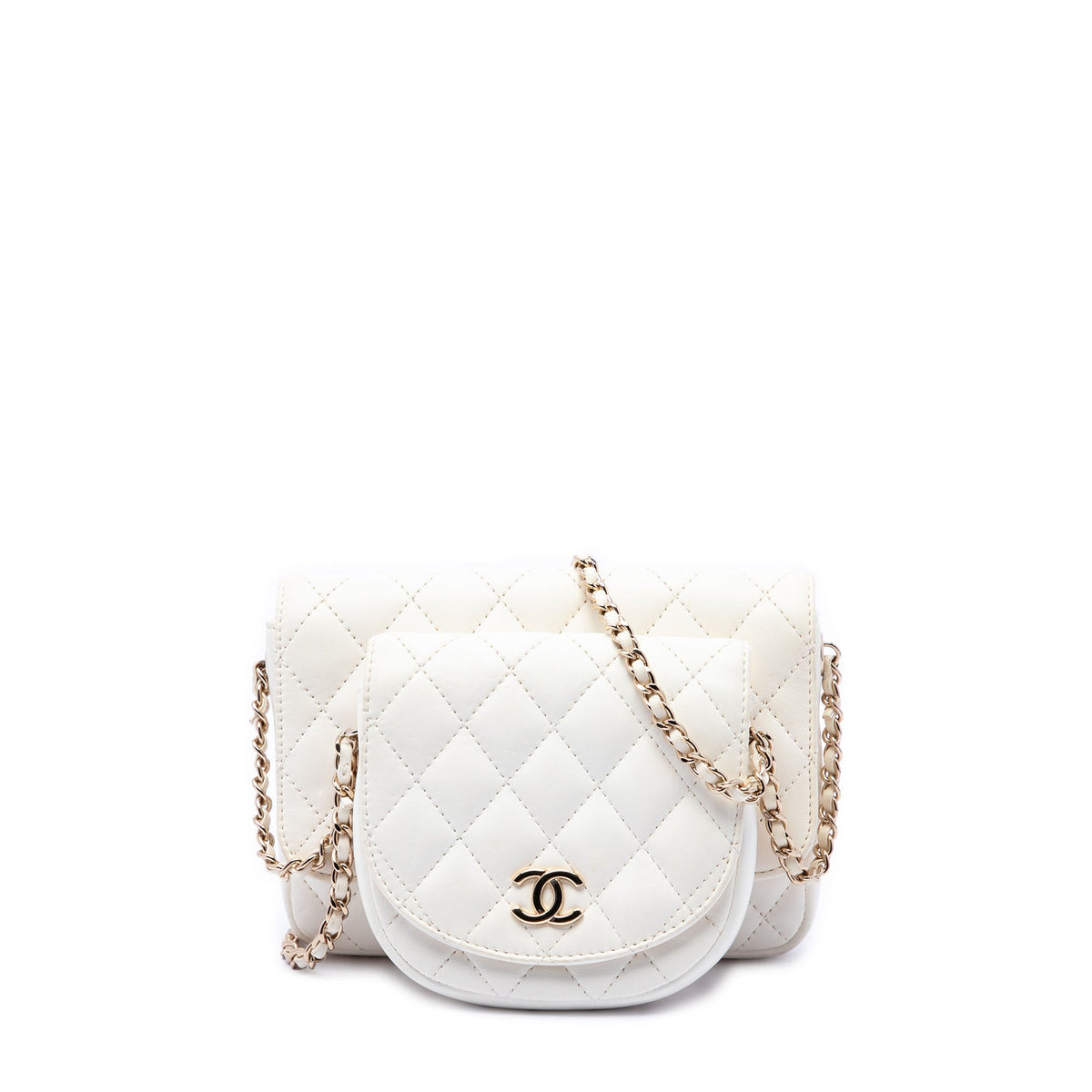 Chanel Quilted Lambskin Side Packs Flap — White