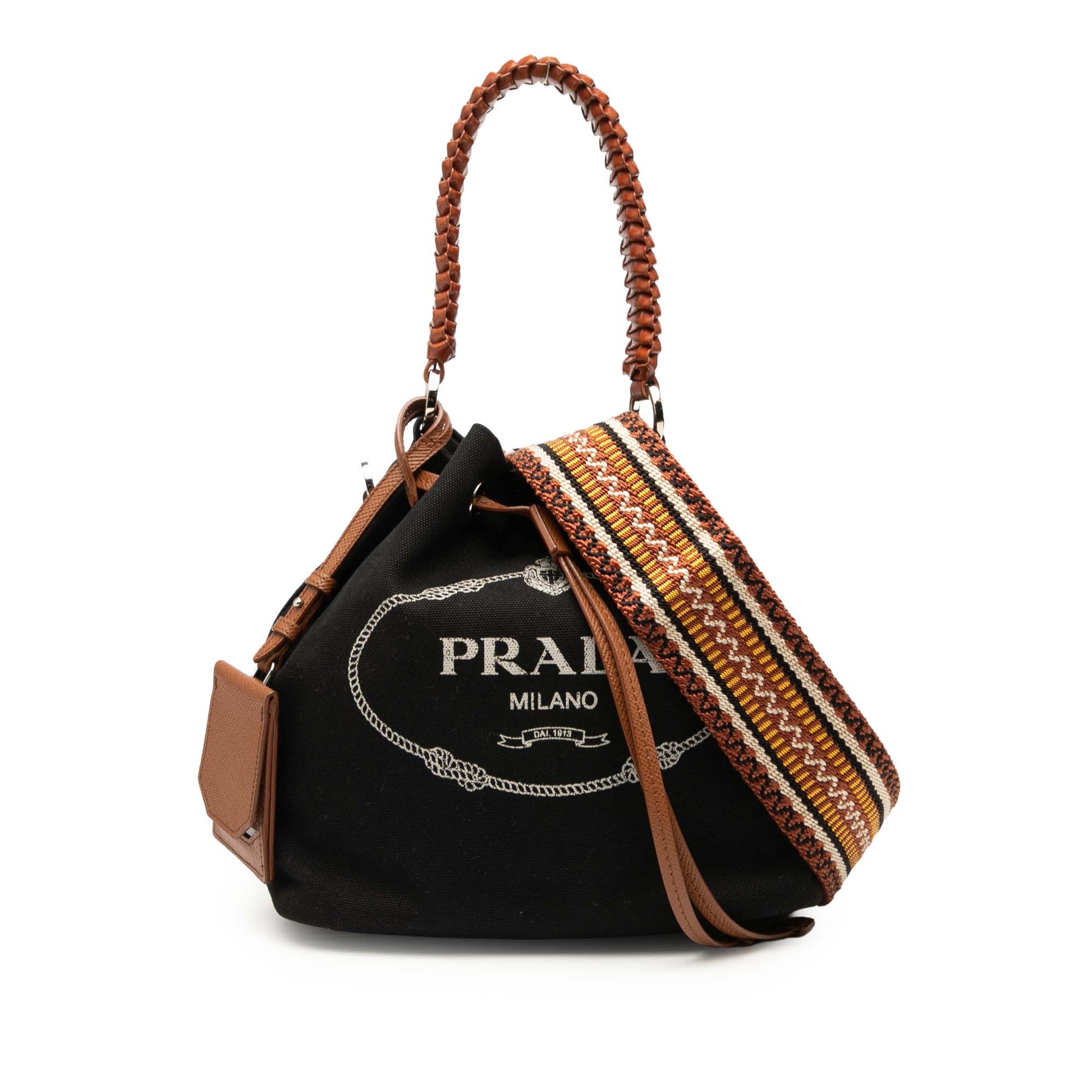 Prada Canvas Canapa Logo Bucket Bag