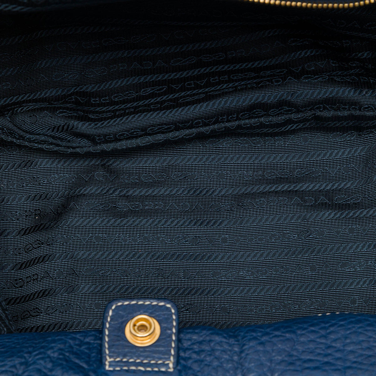 Prada Vitello Daino Shopper Tote — Blue