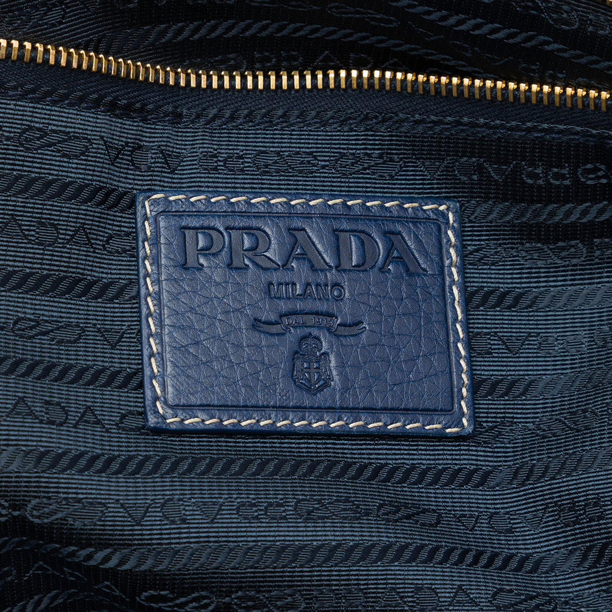 Prada Vitello Daino Shopper Tote — Blue