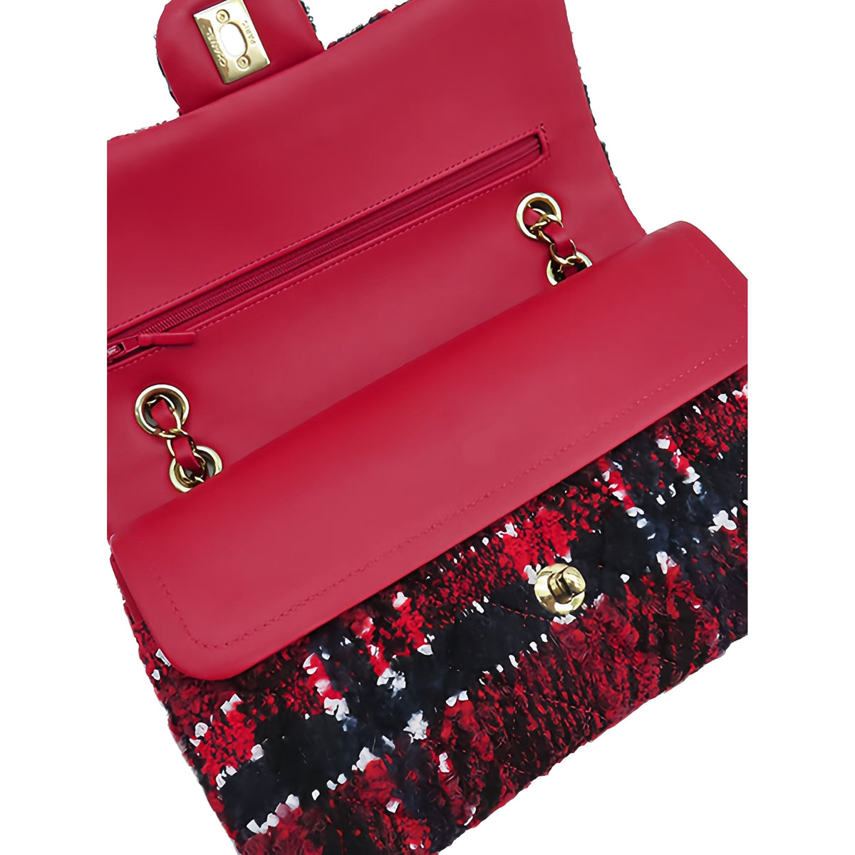 Chanel Medium Classic Tweed Double Flap — Red