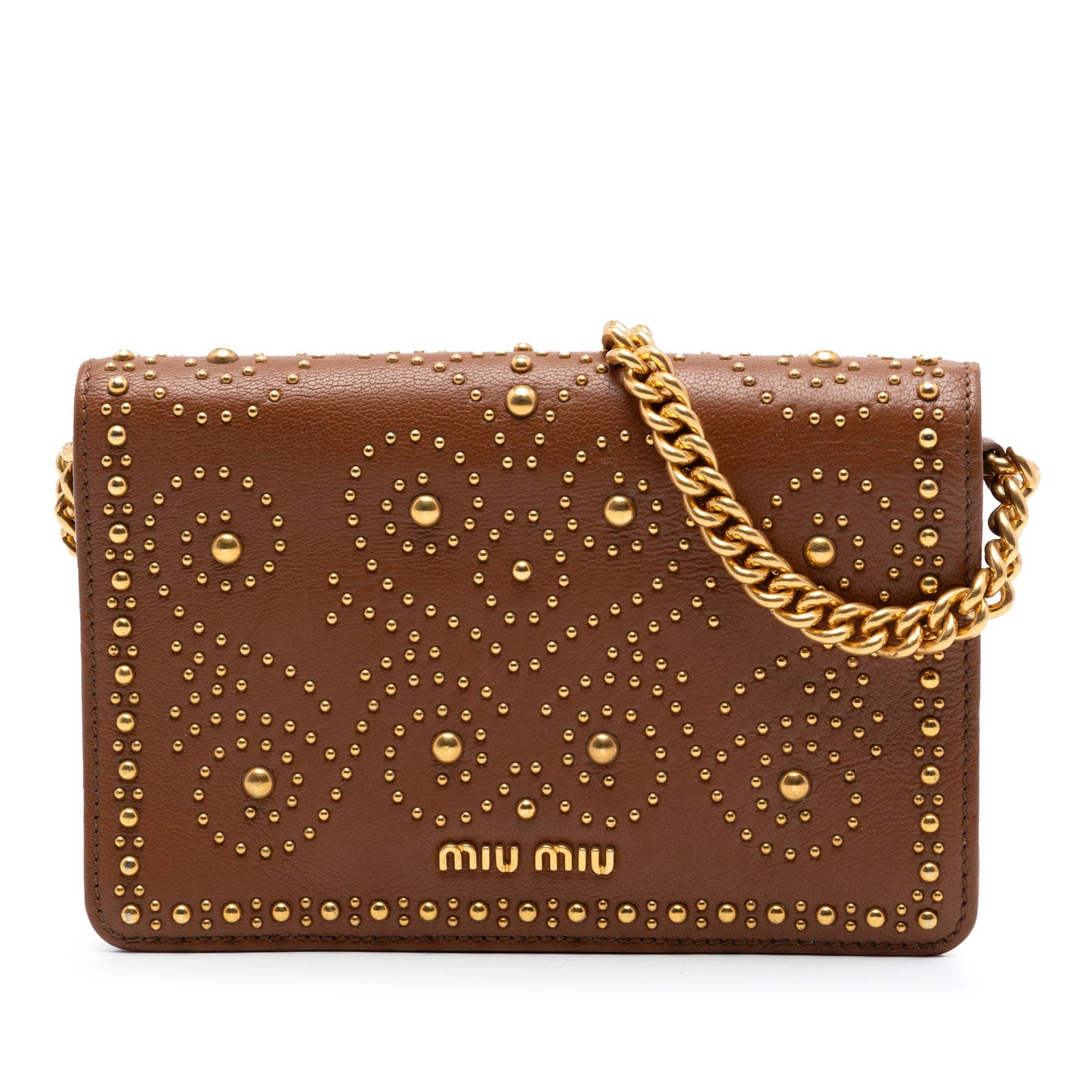 Miu Miu Studded Goatskin Madras Lux Wallet On Chain