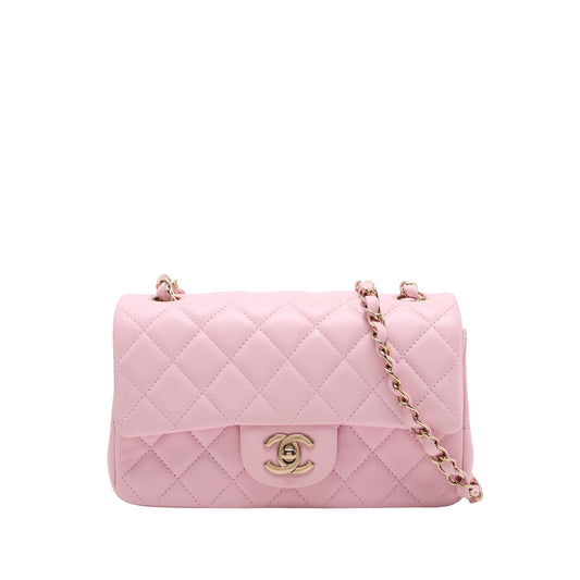 Chanel Mini Rectangular Classic Lambskin Single Flap — Pink