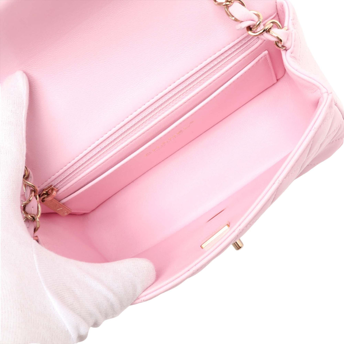 Chanel Mini Rectangular Classic Lambskin Single Flap — Pink