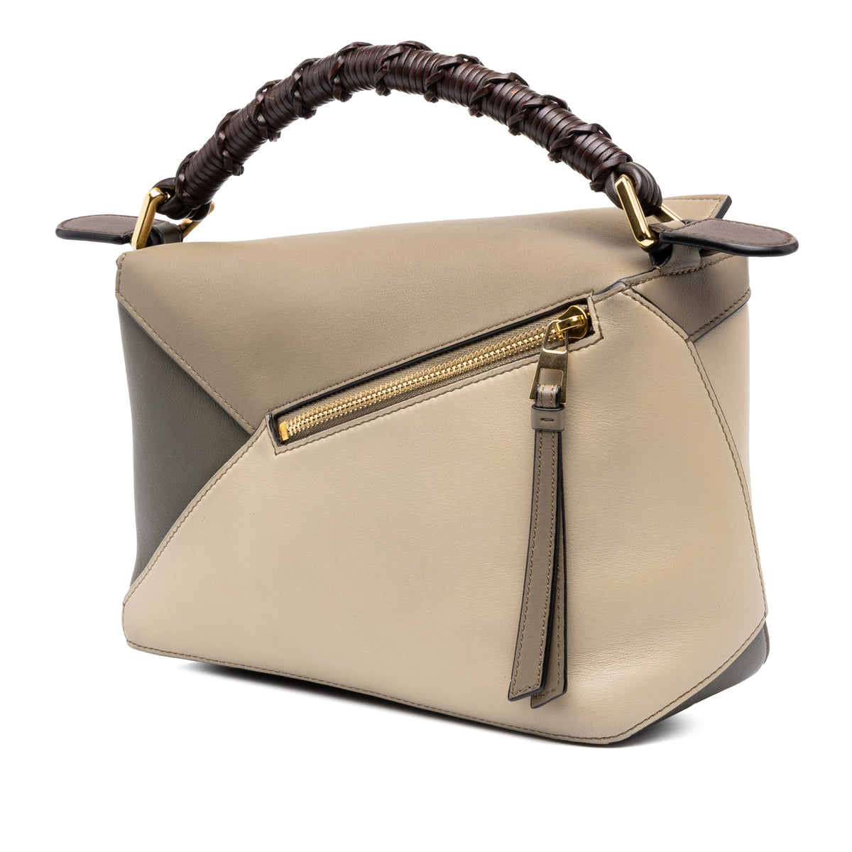 LOEWE Small Tricolor Calfskin Braided Puzzle Edge Satchel — Brown