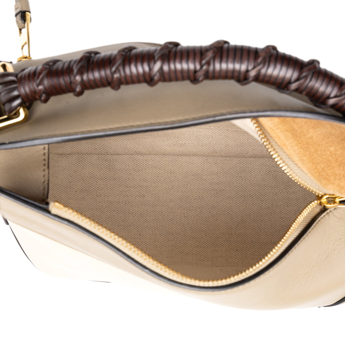 LOEWE Small Tricolor Calfskin Braided Puzzle Edge Satchel — Brown