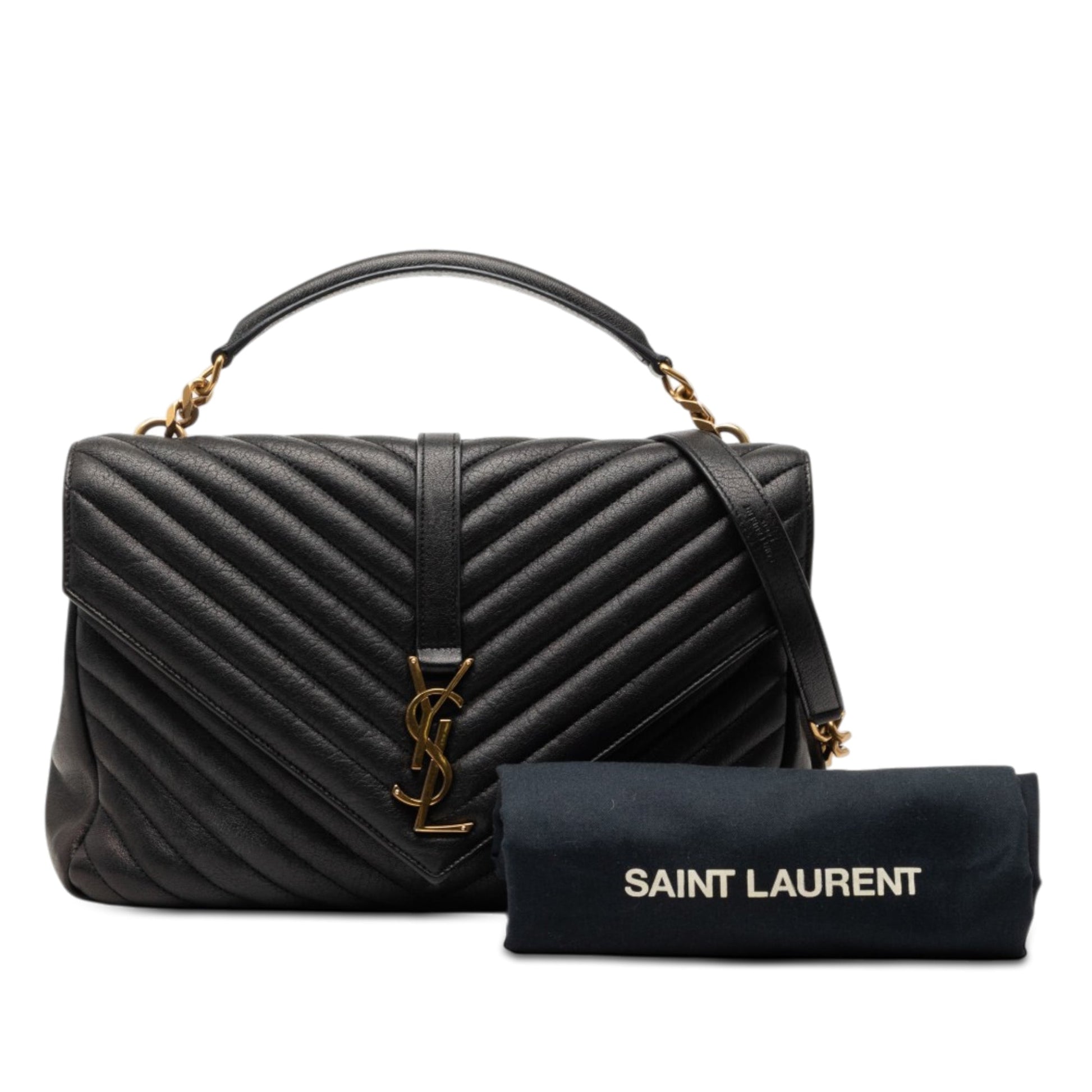 Saint Laurent Large Chevron Sheepskin Monogram College Satchel