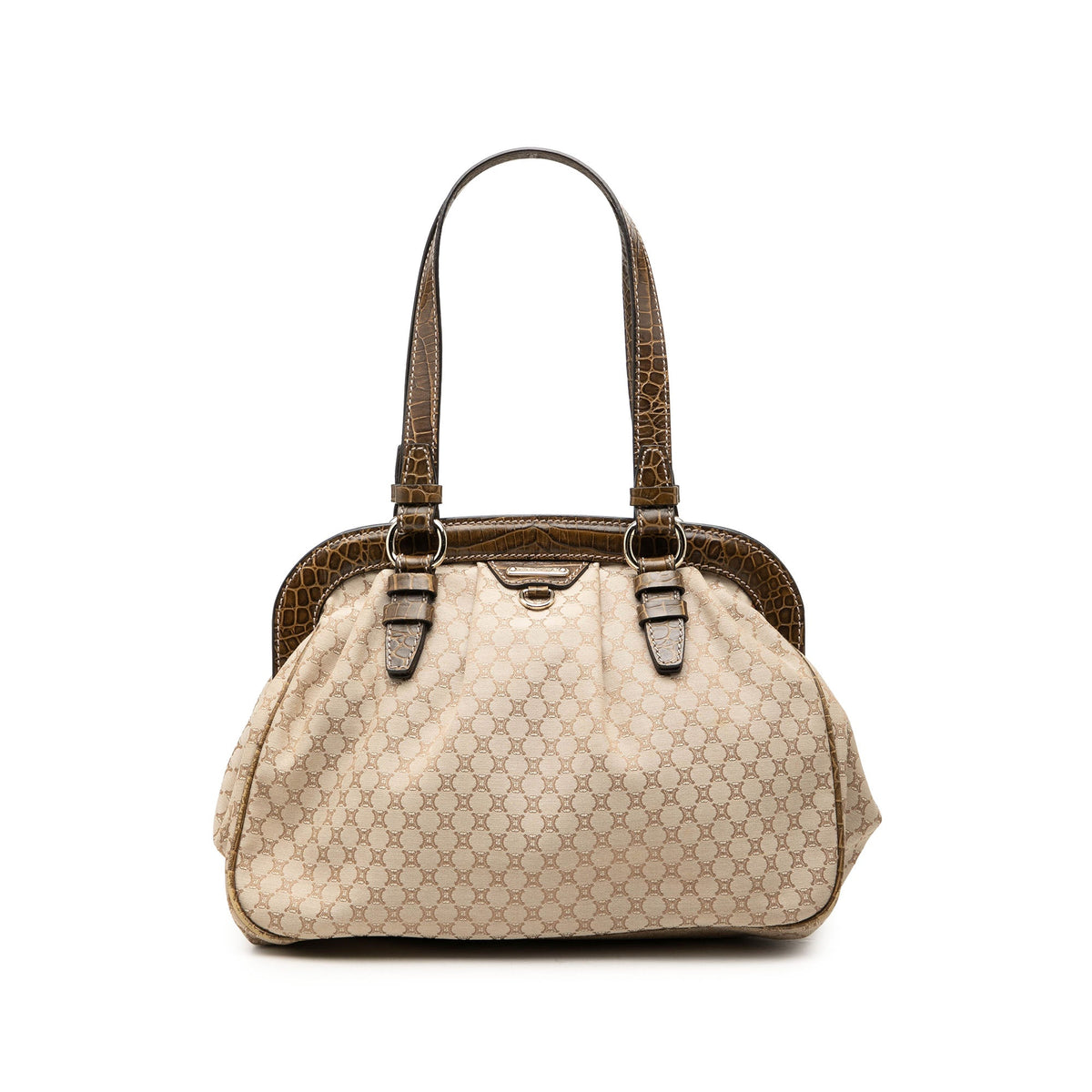 Celine Macadam Canvas Tassel Frame Satchel — Beige