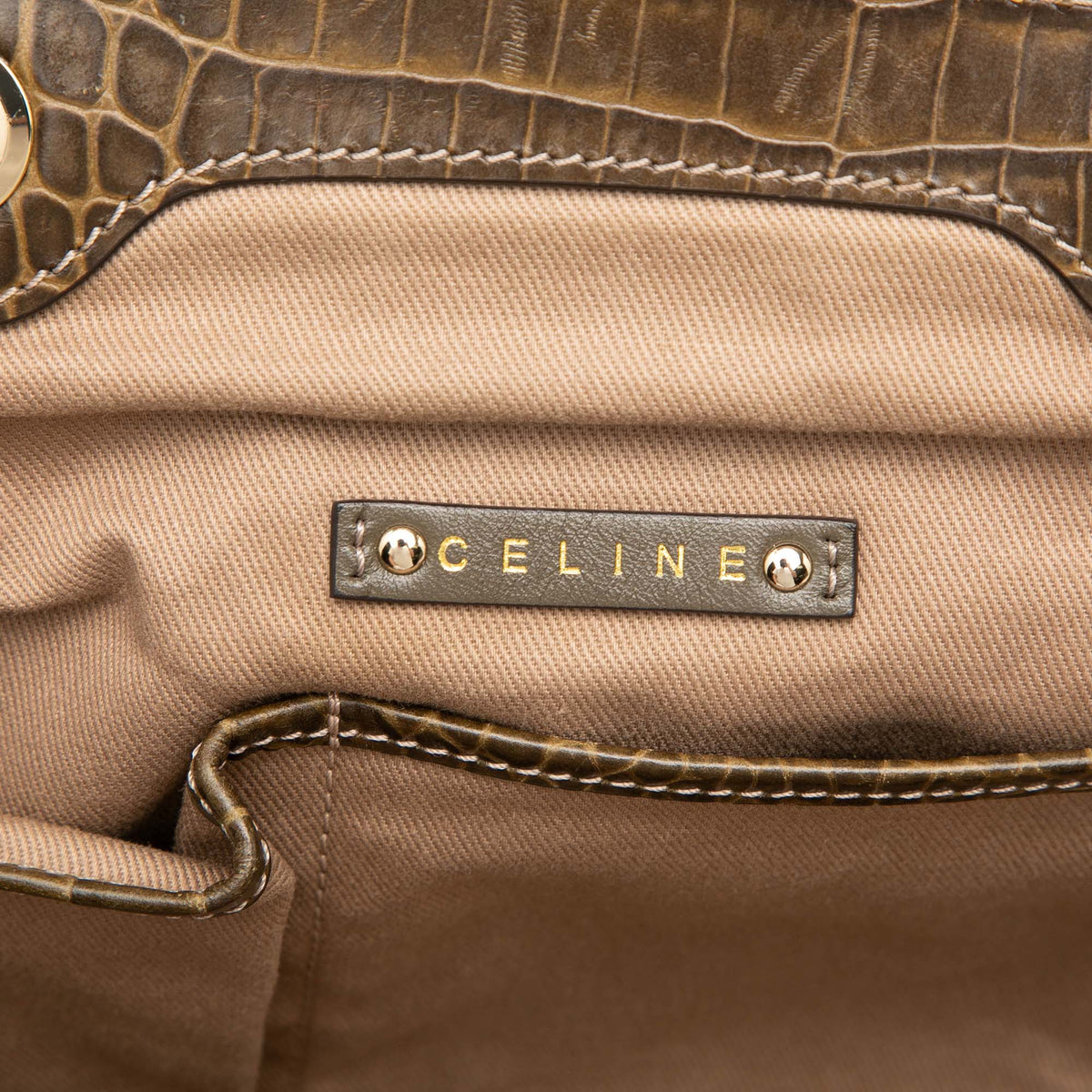 Celine Macadam Canvas Tassel Frame Satchel — Beige
