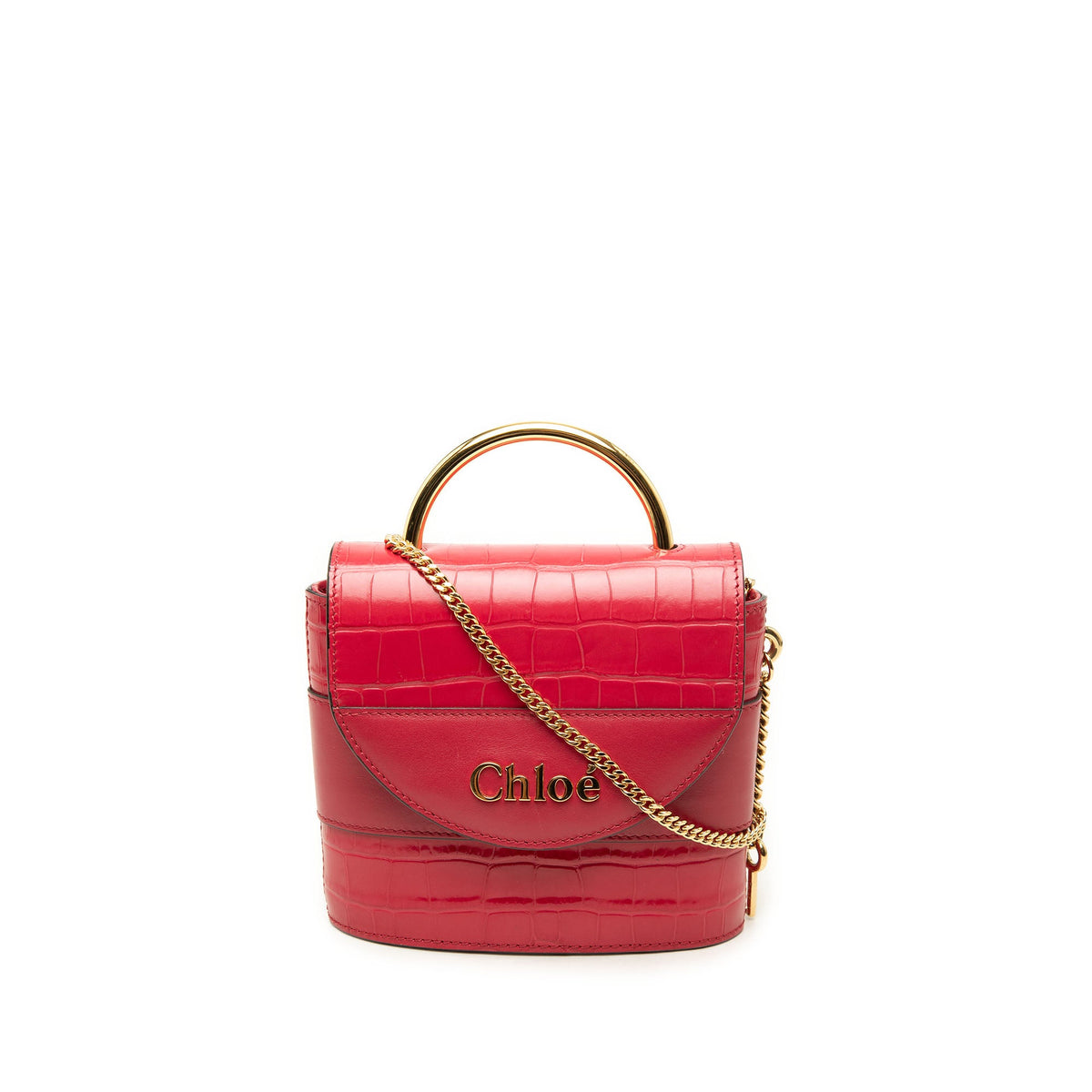 Chloé Croc Embossed Leather Aby Lock Satchel