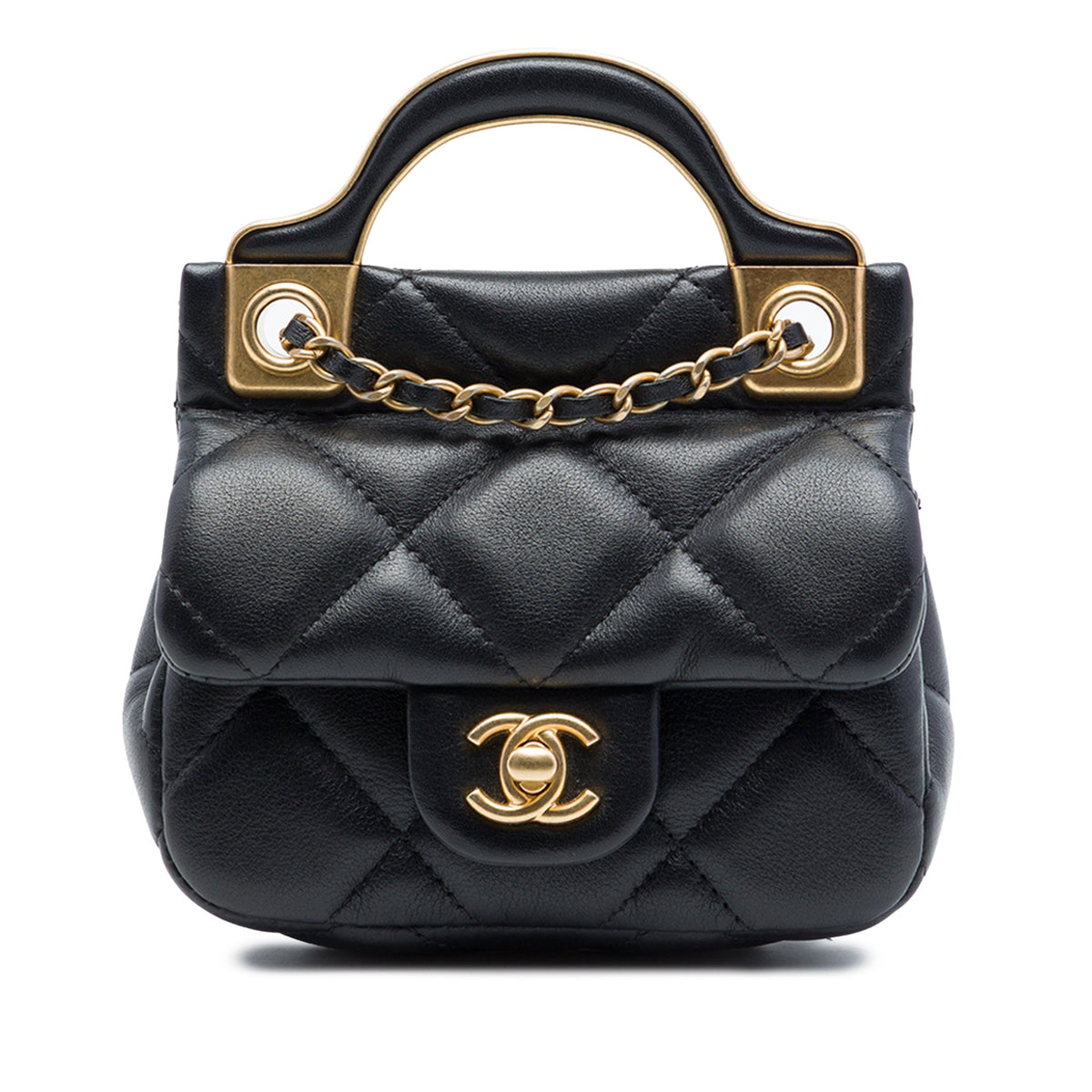 Chanel CC Quilted Calfskin Lady Card Holder with Chain Top Handle Bag