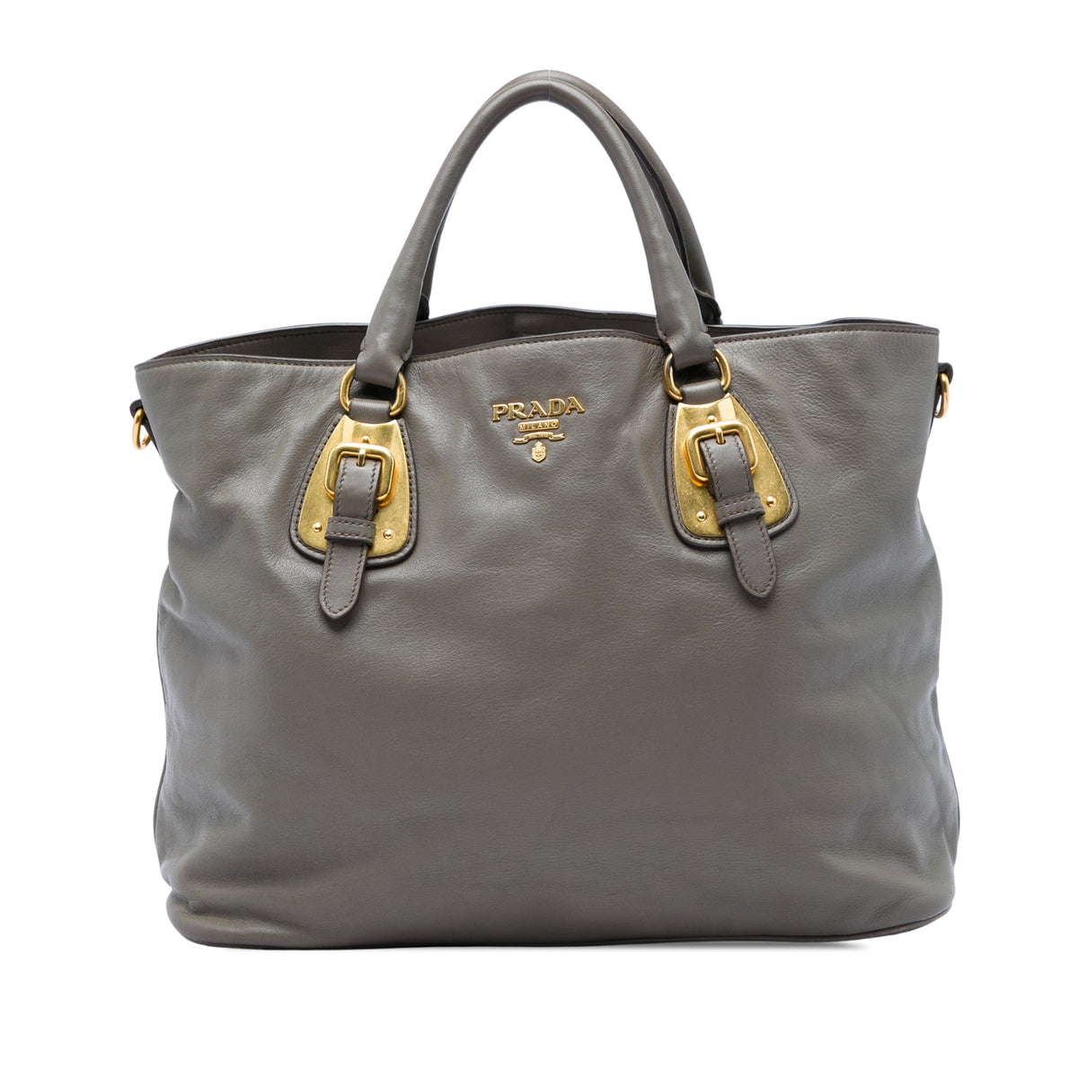 Prada Soft Calfskin Open Convertible Shopping Tote — Gray