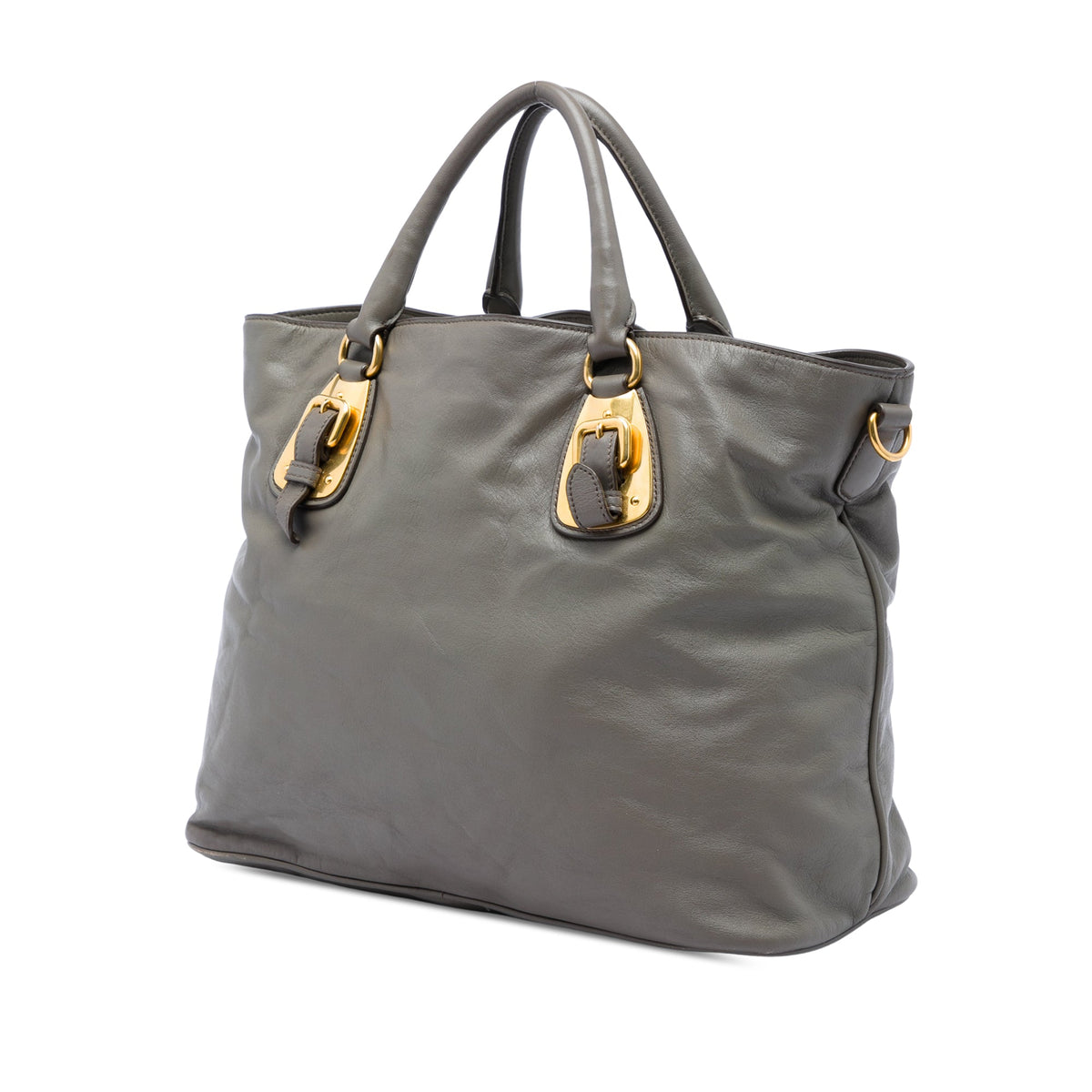 Prada Soft Calfskin Open Convertible Shopping Tote — Gray