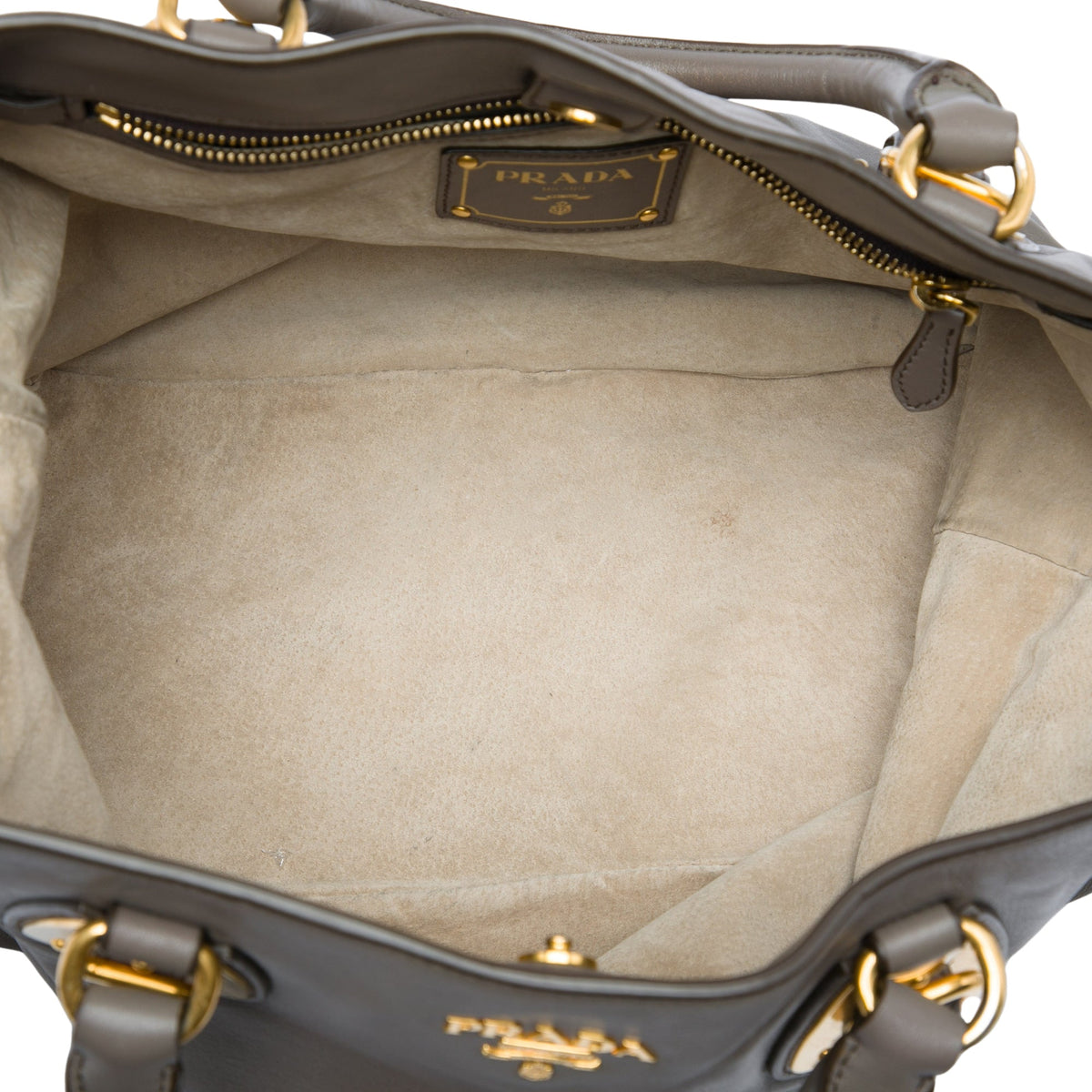 Prada Soft Calfskin Open Convertible Shopping Tote — Gray