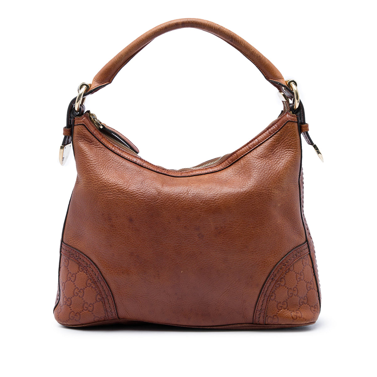 Gucci Medium Pebbled Calfskin Guccissima Trim Signoria Shoulder Bag — Brown