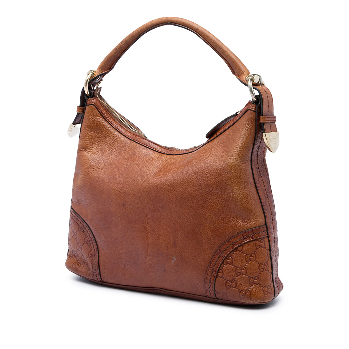 Gucci Medium Pebbled Calfskin Guccissima Trim Signoria Shoulder Bag — Brown