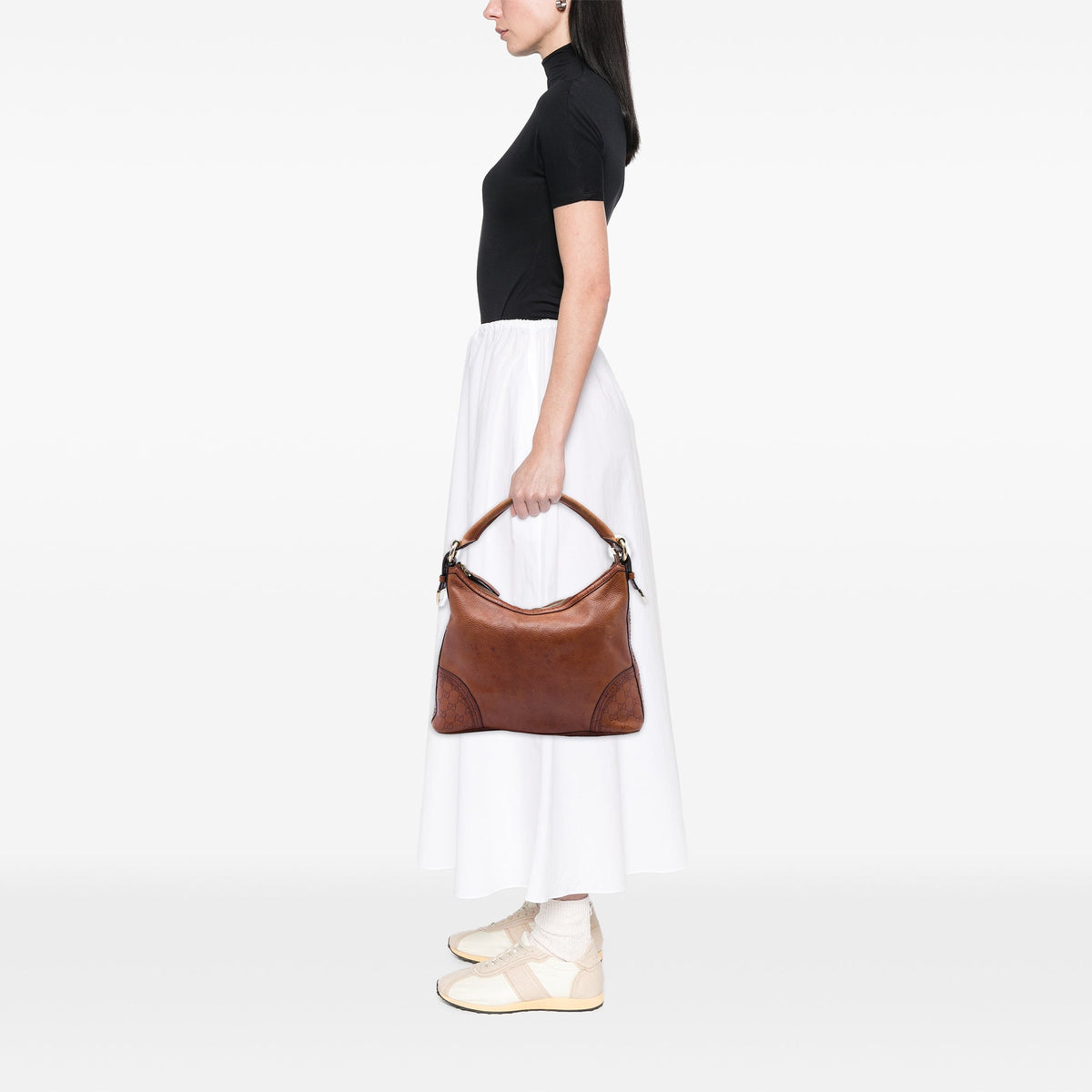 Gucci Medium Pebbled Calfskin Guccissima Trim Signoria Shoulder Bag — Brown