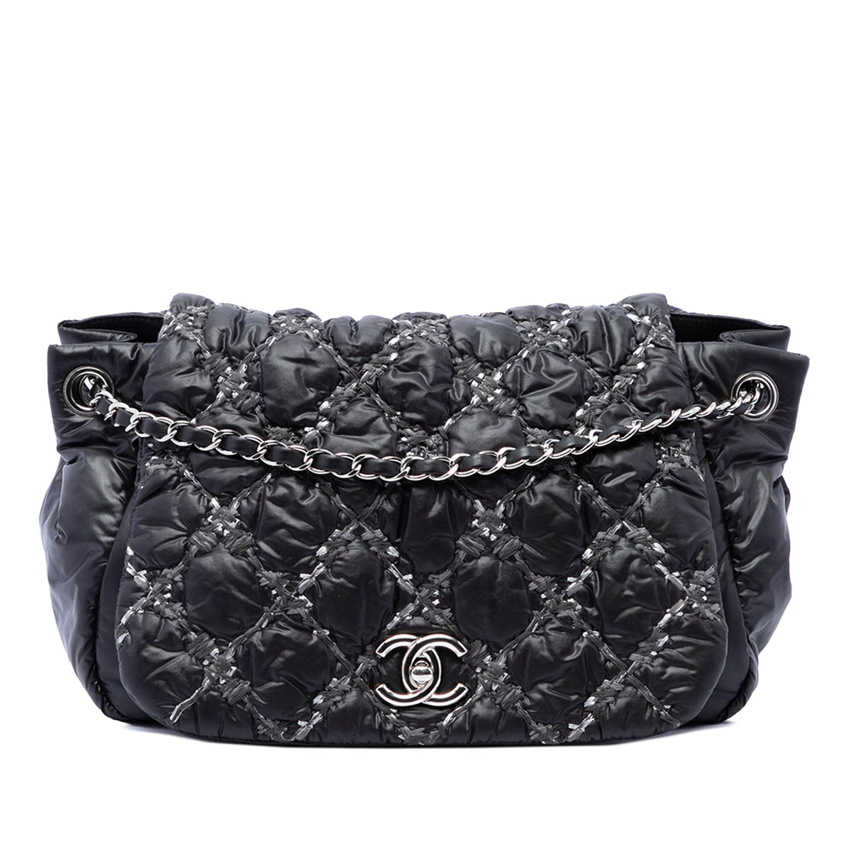 Chanel Paris Byzance Nylon Tweed On Stitch Bubble Accordion Flap — Black
