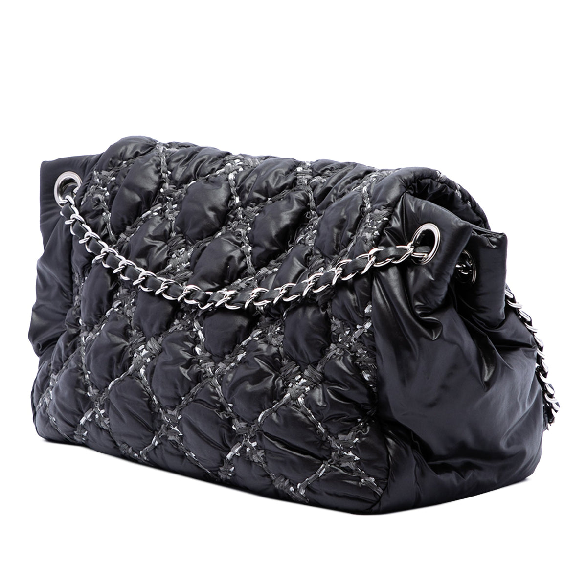 Chanel Paris Byzance Nylon Tweed On Stitch Bubble Accordion Flap — Black
