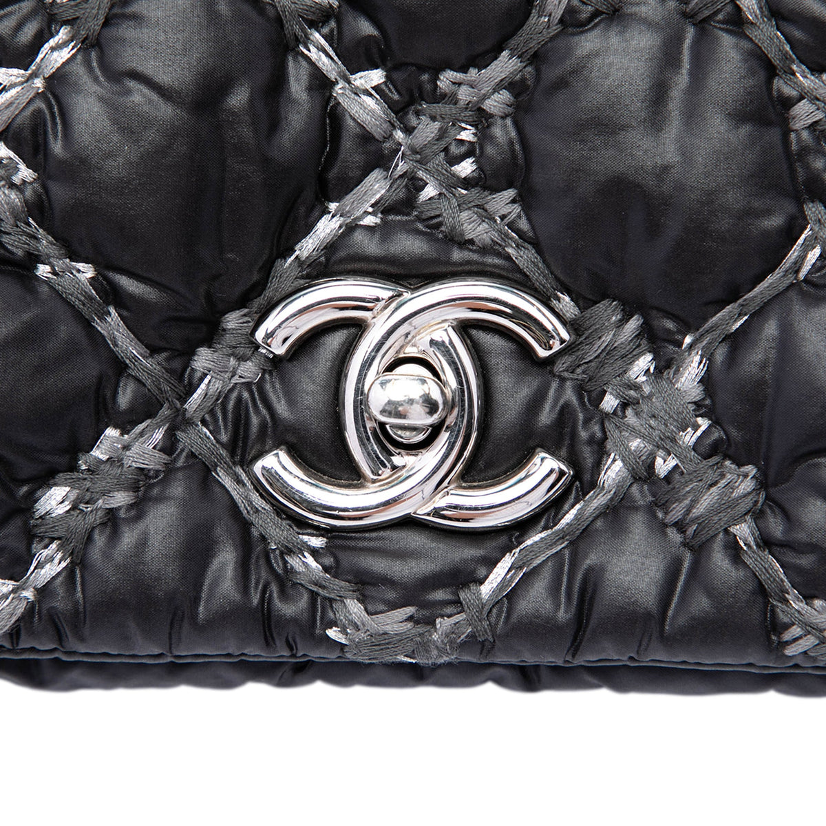 Chanel Paris Byzance Nylon Tweed On Stitch Bubble Accordion Flap — Black