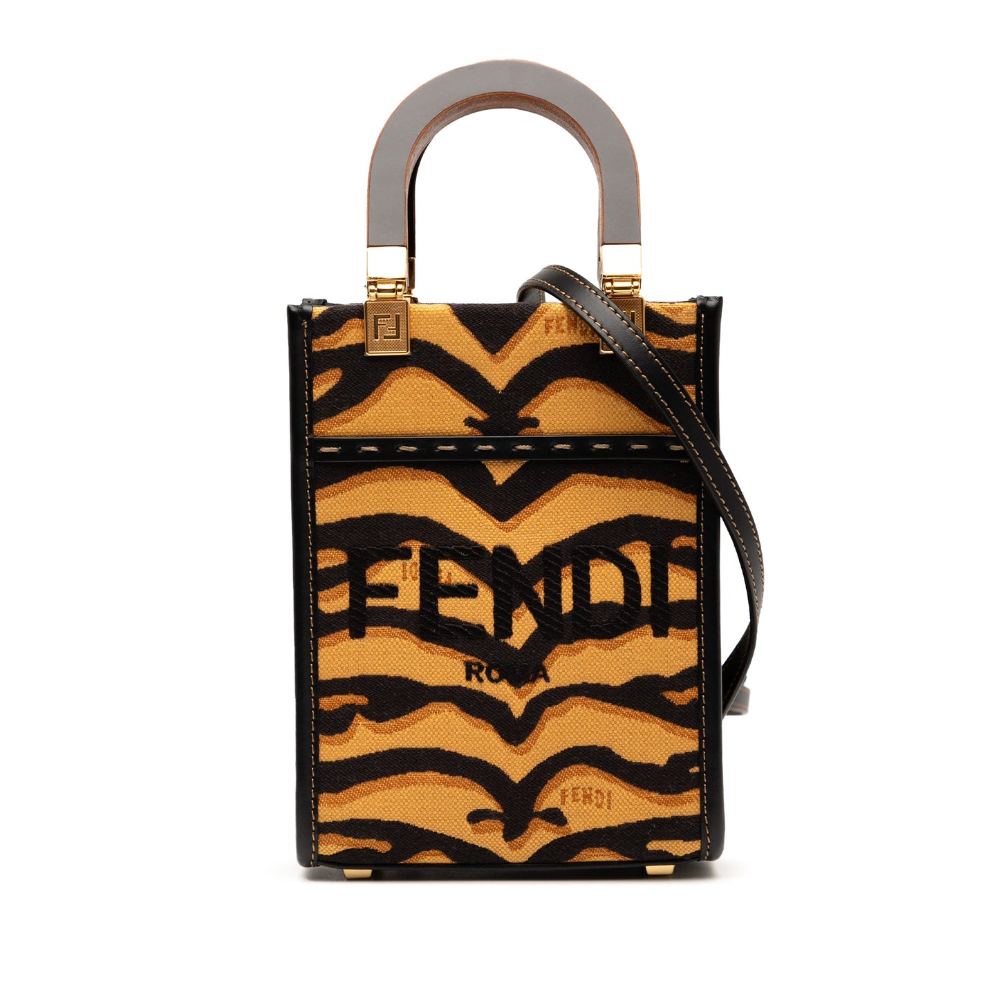 Fendi Mini Embroidered Canvas Tiger Print Sunshine Shopper Tote