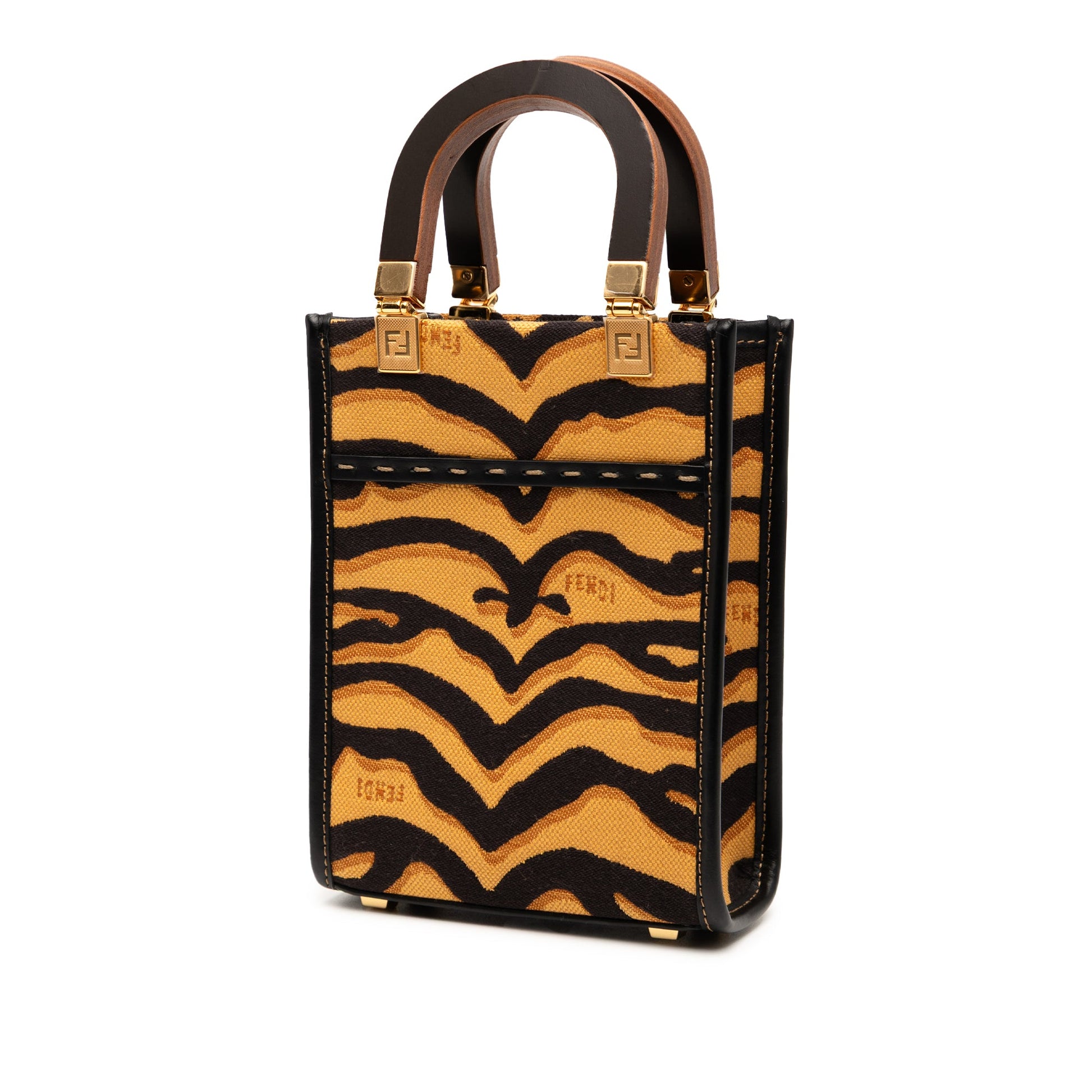 Fendi Mini Embroidered Canvas Tiger Print Sunshine Shopper Tote