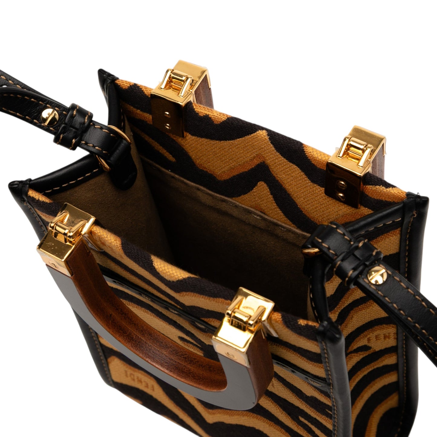 Fendi Mini Embroidered Canvas Tiger Print Sunshine Shopper Tote