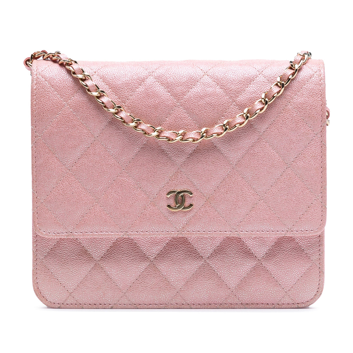 Chanel CC Square Quilted Iridescent Caviar Wallet on Chain