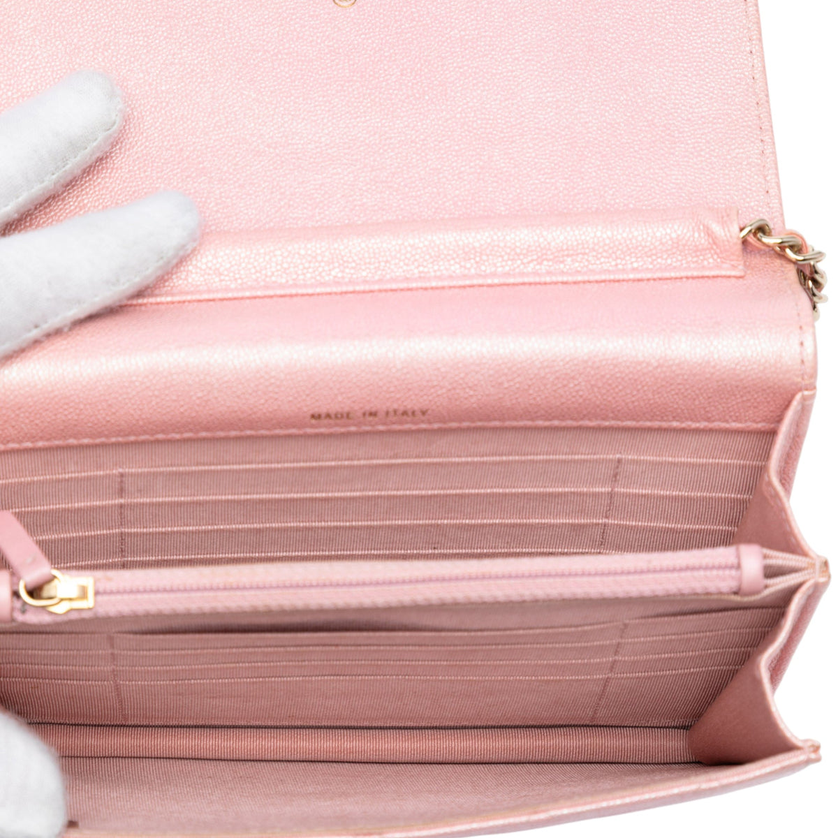 Chanel CC Square Quilted Iridescent Caviar Wallet on Chain