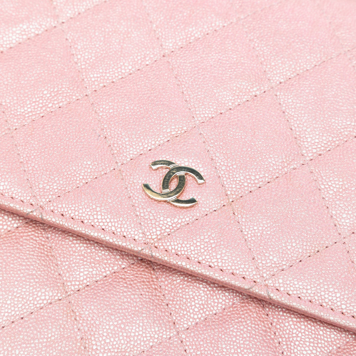 Chanel CC Square Quilted Iridescent Caviar Wallet on Chain