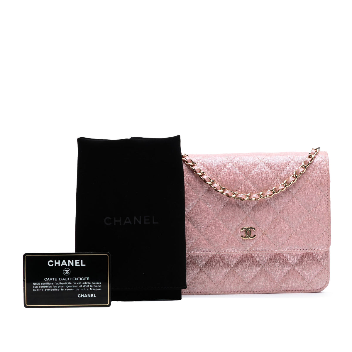 Chanel CC Square Quilted Iridescent Caviar Wallet on Chain