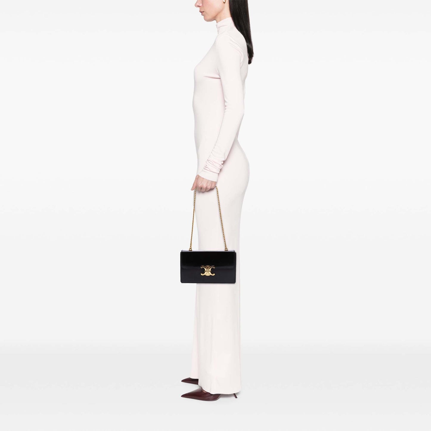 Celine Shiny Calfskin Triomphe Chain Box Shoulder Bag