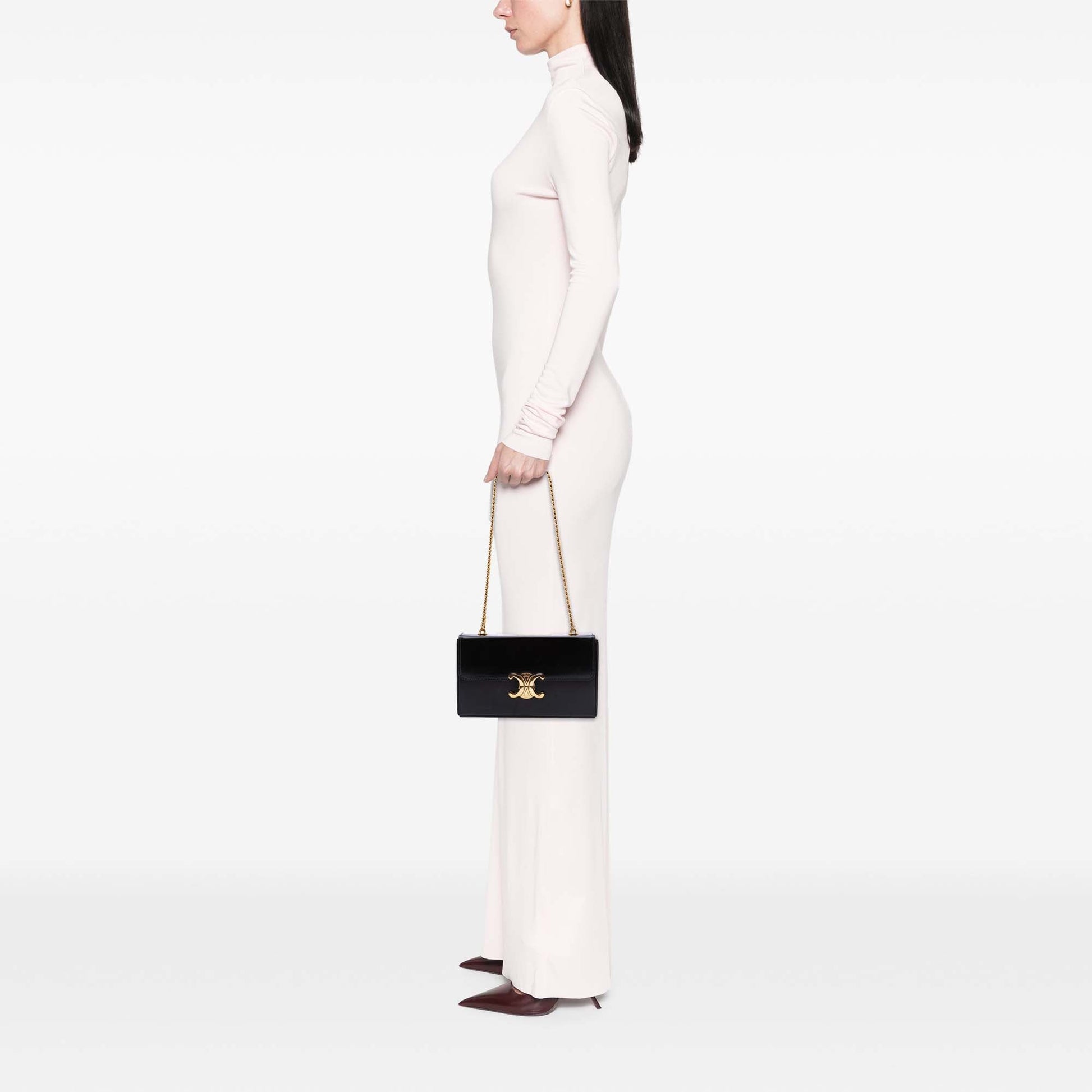 Celine Shiny Calfskin Triomphe Chain Box Shoulder Bag
