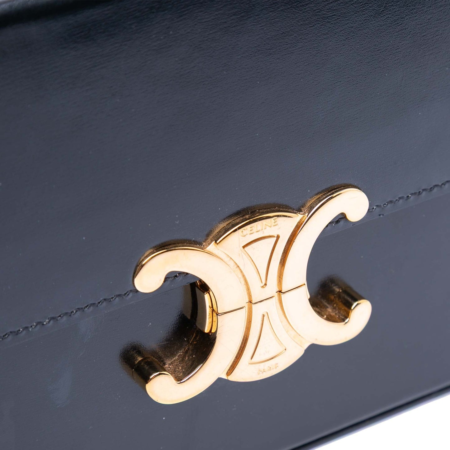 Celine Shiny Calfskin Triomphe Chain Box Shoulder Bag