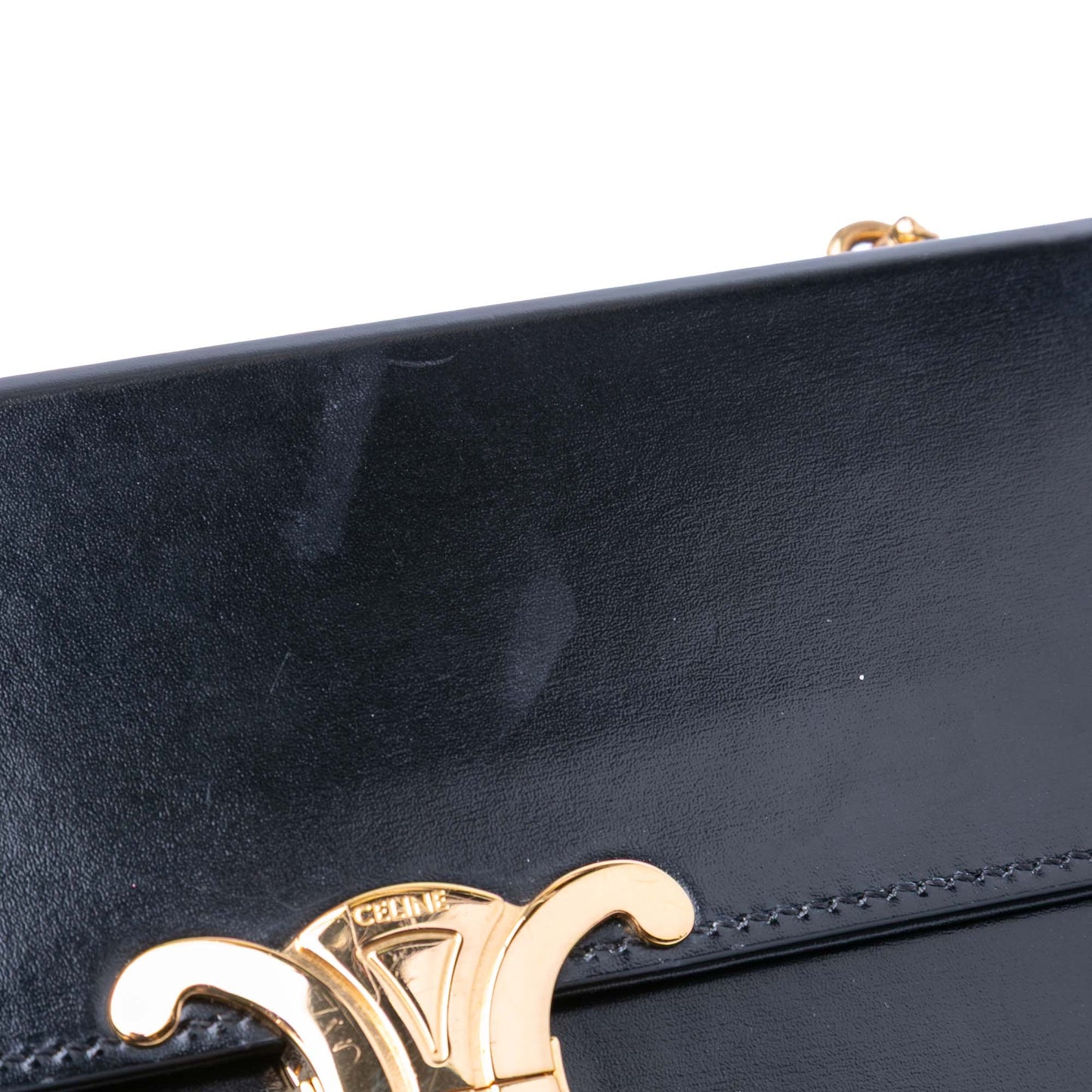 Celine Shiny Calfskin Triomphe Chain Box Shoulder Bag