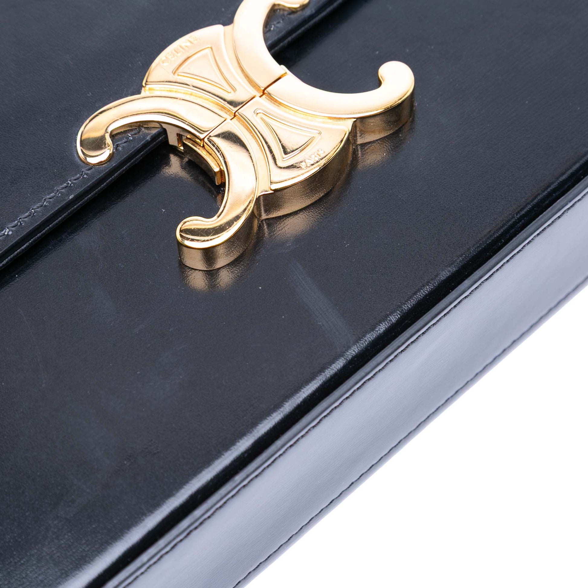 Celine Shiny Calfskin Triomphe Chain Box Shoulder Bag