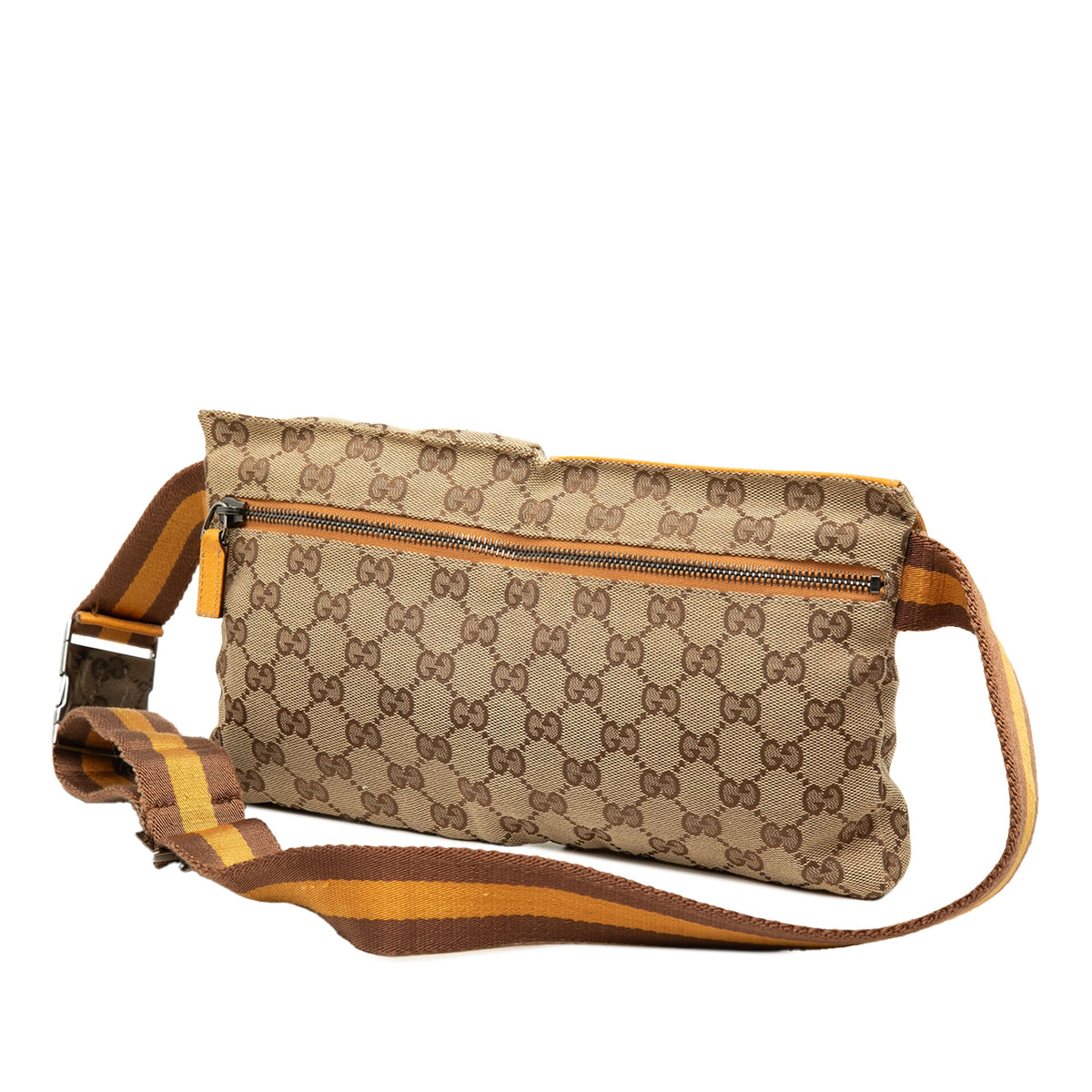 Gucci GG Canvas Web Double Pocket Belt Bag — Beige