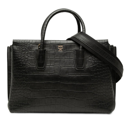MCM Medium Crocodile Embossed Leather Milla Satchel