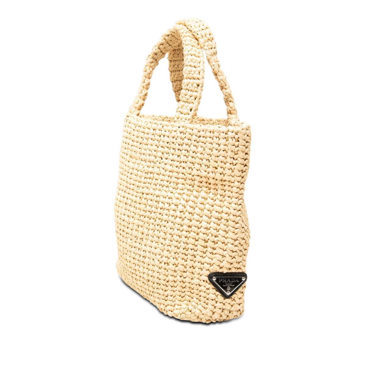 Prada Small Raffia Effect Crochet Embroidered Logo Tote